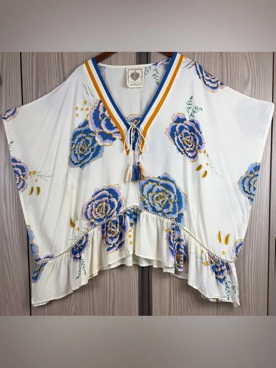 Z&L Kimono Tunic Top/Swim Cover Up ~ in Blue & Orange Floral - Picture 5 of 16